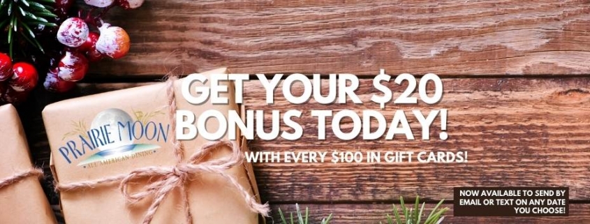 Get your holiday gift card bonus from Prairie Moon in Evanston